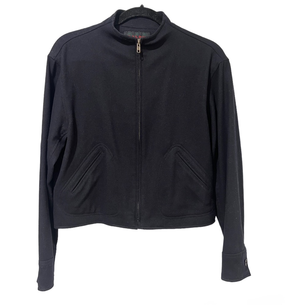 Ralph Lauren Wool Blend Zip Up Jacket - Navy Blue Long Sleeve (Size 4)